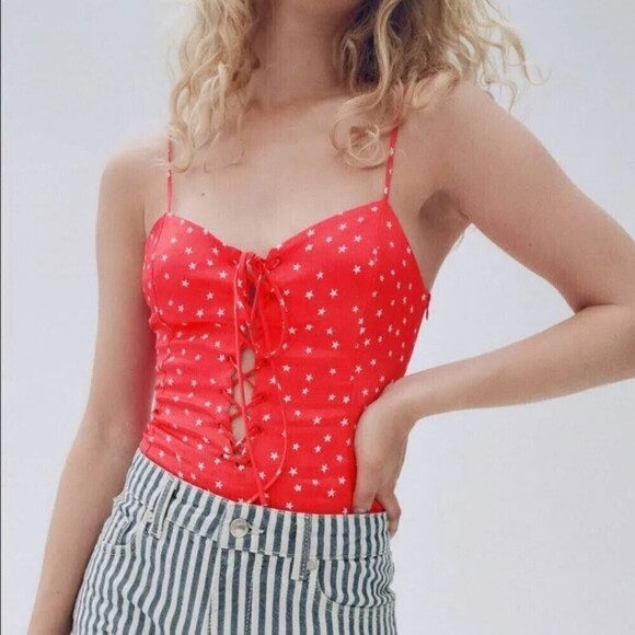 NEW! Zara Women’s Satin Effect Star Print Bodysuit, L - Picture 1 of 15